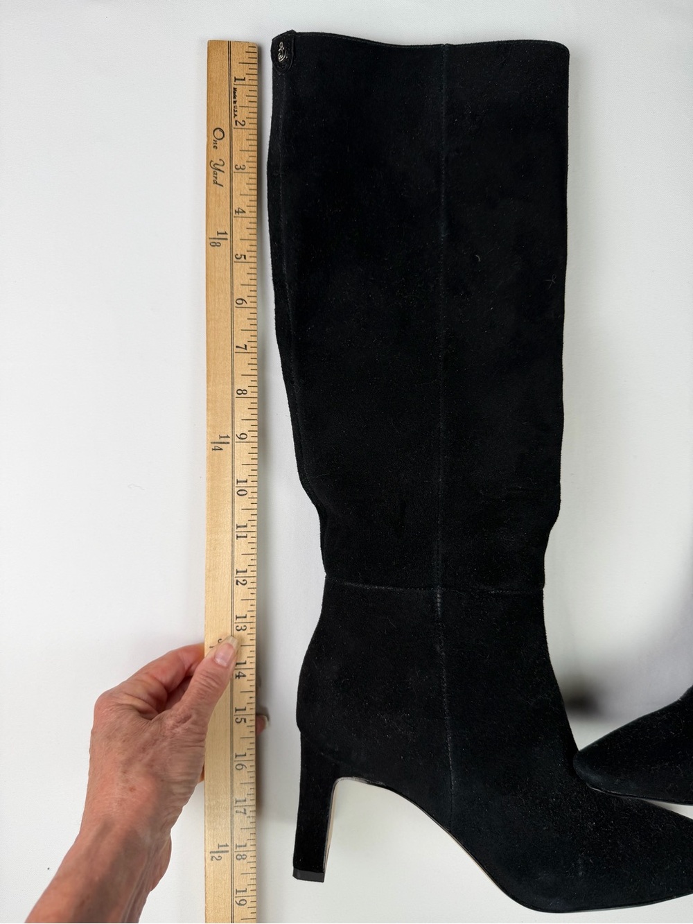 Classic Sam Edelman Sylvia Style Knee High Suede Black Boots side half zip 6 - Picture 14 of 16